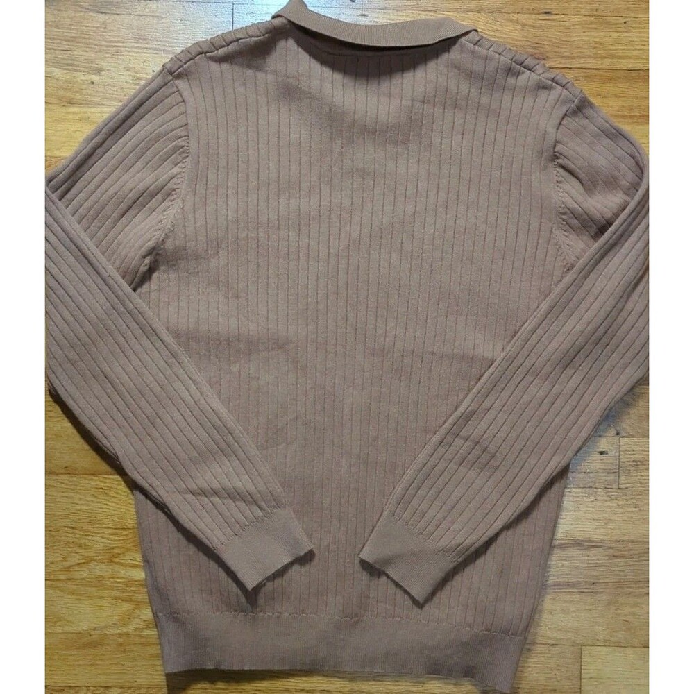 DAZY Women's Brown Ribbed Knit V-Neck Collared Sweater Size XL EUC Retro - Picture 5 of 6